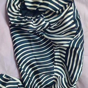 Elegant Black And White Stripes Blouson Top