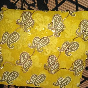 Tissue Yellow And Brown Gold Saree