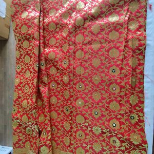 Red With Gold Floral Print Saree (Women's)