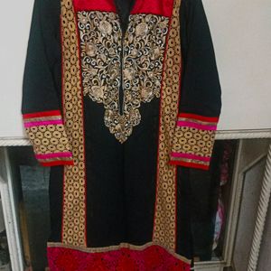 Red And Black Kurta Pant Set.. With Dupatta..