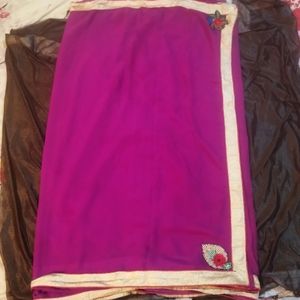 Purple Saree,with Golden Lace