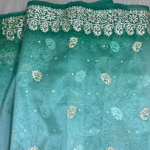 A Beautiful Zari Work Saree With Sequence