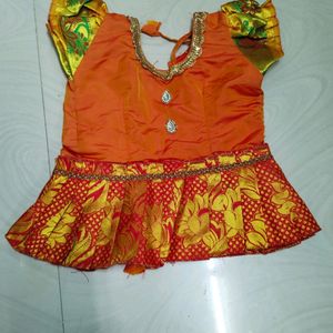 Orange Colour Banarasi Silk Baby Girl Pattu Padava