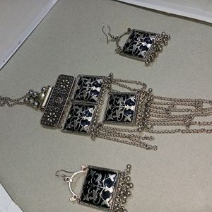 Necklace And Earings Set Black Silver Color