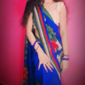 Blue Saree No Blouse