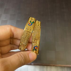 Gold Colour Kada With Stones