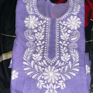 Lavendar Colour Chickenkari Work Cotton Kurti new