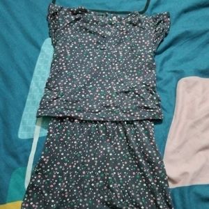 Black Dotted Diaper Dress For Girl