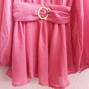 💖Prettty Pink Belt Look Designer Full Sleeves Top.