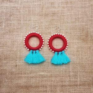 Red And Light Blue Tassel Earring