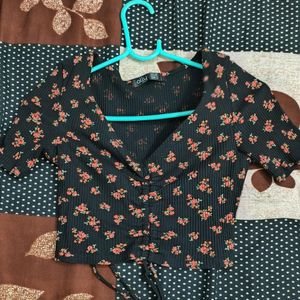 Crop Top ( Black ) , Attractive, Floral Printed