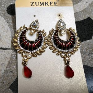 Dark Red & Golden Earrings