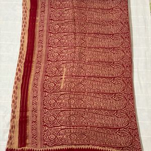 Maroon Pure Cotton Saree with Blouse