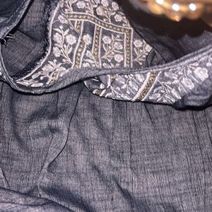 Grey And White Embroidery Kurta