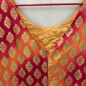 Ethnic Gown With Dupatta Orange Yellow Colour