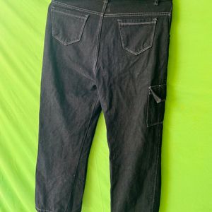 Black Cargo Jeans With Side Pocket