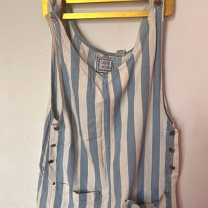 White And Blue Stripes Dungaree Dress