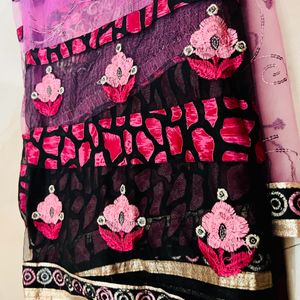 A Beautiful Pink Black Combination Floral Saree