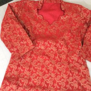 Red Kurti With Golden Work