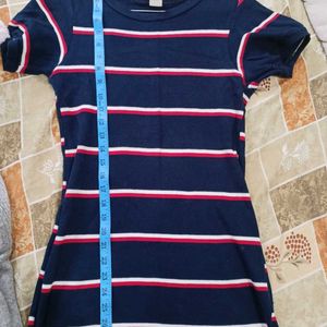 Crew Neck Striped Navy Blue Red Short Sleeve Dress