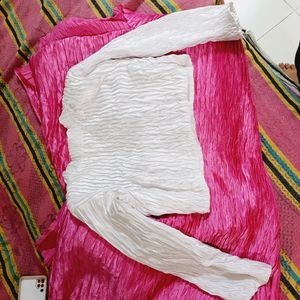 Pink Platted Saree With Blouse