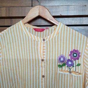 Morpankh Yellow And White Stripes Kurta ( XXL)