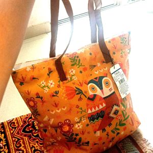 Avaasa Owl 🦉 Printed Orenge Tote Bag Party Wear