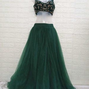 Green Velvet Zariwork Blouse with Net Lehengacholi