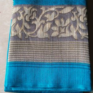 Elegant Aqua Blue Tissue Saree