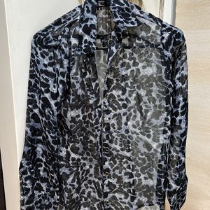 MAYRA- Black Animal Print Sheer Shirt