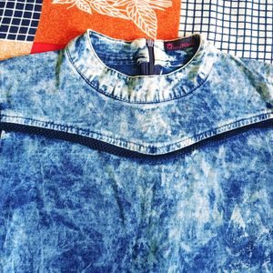 Denim Style Printed Fitted Top For Women