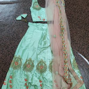 3piece PistachioColored Festive LehengaCholi