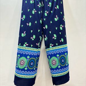 Navy Blue Synthetic Straight Printed Pyjama