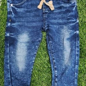 Blue Elastic-Waist Jeans