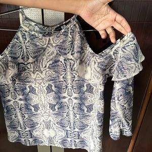 A Party Wear Blue Off Shoulder 3/4 Sleeve Top