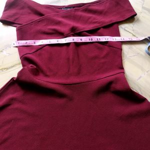 Maroon Women's Stretchable Polyester Wrap Dress