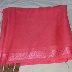 New Satin Patta Saree Pink Colour