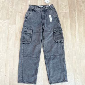 Branded Charcoal Cargo Denim