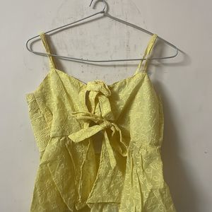 Chikankari Cotton Peplum Top In Pastel Yellow Colo