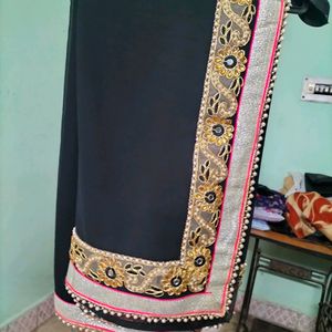 Partywear Black Saree With Heavy Border