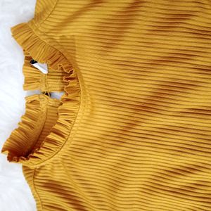 ribbed mustard crop top with ruffle detailing