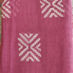 Rose Pink Saree With Block Print