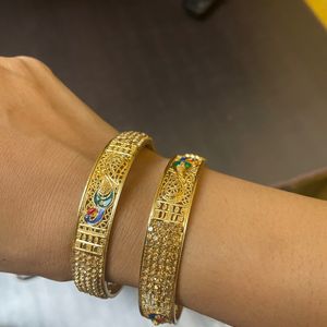 Gold Colour Kada With Stones