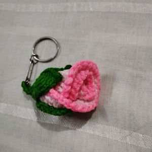 Crochet Rosebud keychain