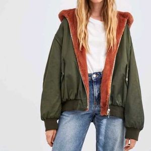 Zara Fur Reversible Bomber Jacket