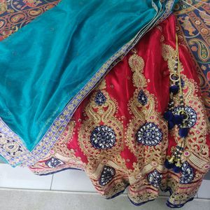 Red Heavy Work Lehenga