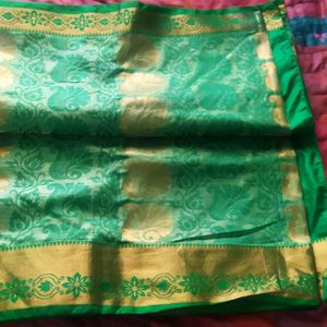 Green Saree With Golden Design