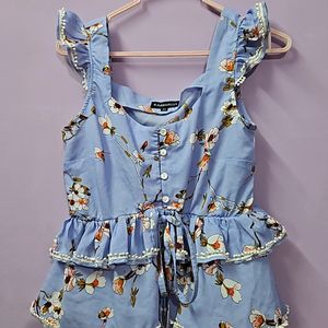 Blue Floral Cinched Waist Top