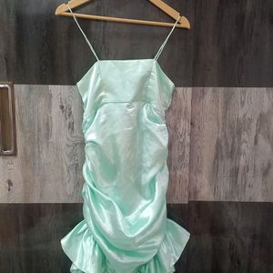 Satin Aqua green Ruched Dress