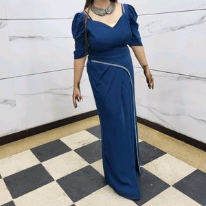 Elegant Peacock Blue Two Piece Dress